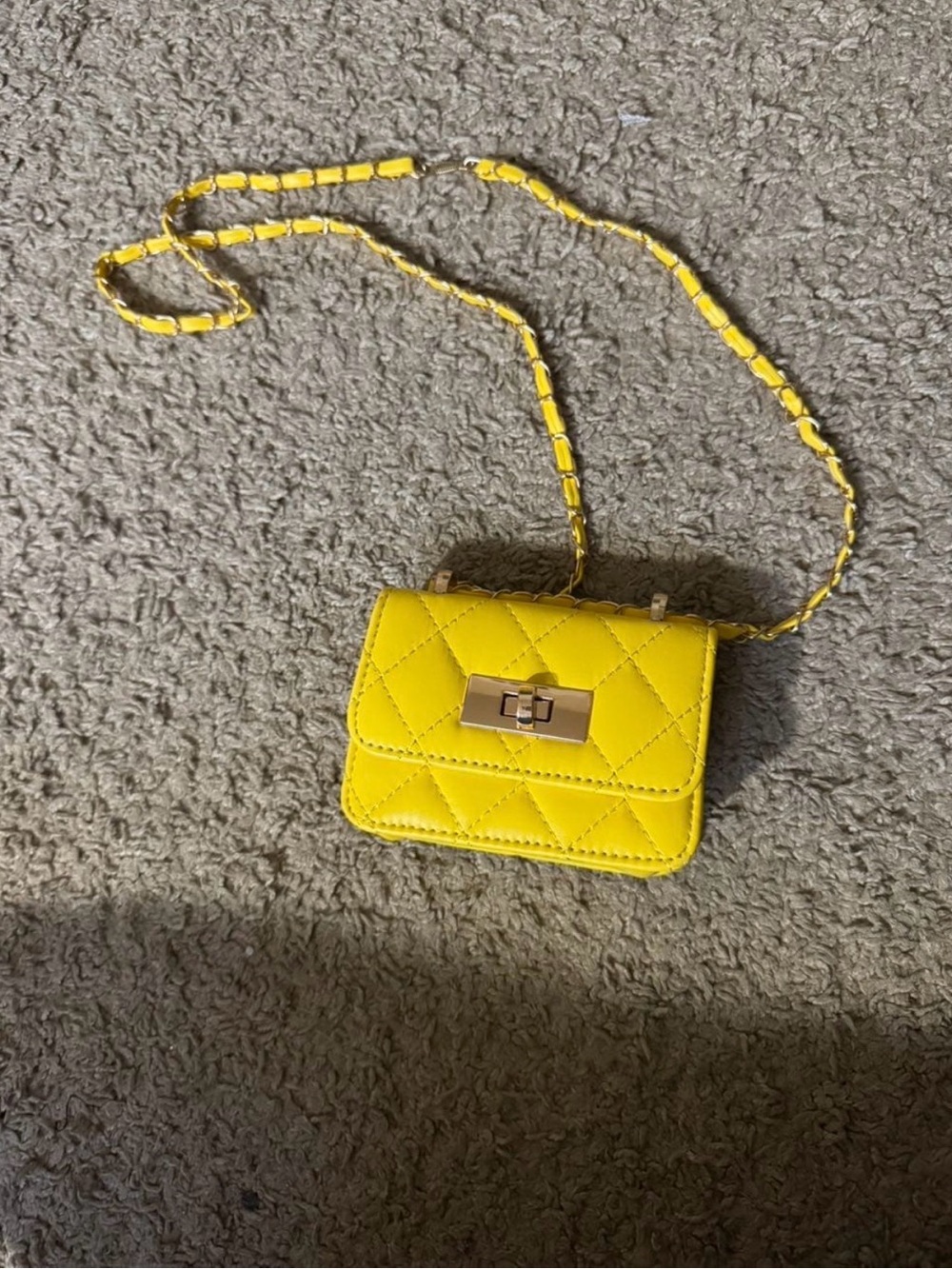 SHEIN Yellow Quilted Mini Crossbody Bag with Gold Turn-Lock